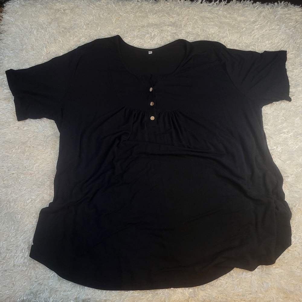 Unbranded Women's Short-sleeved Blouse, Black, 4XL